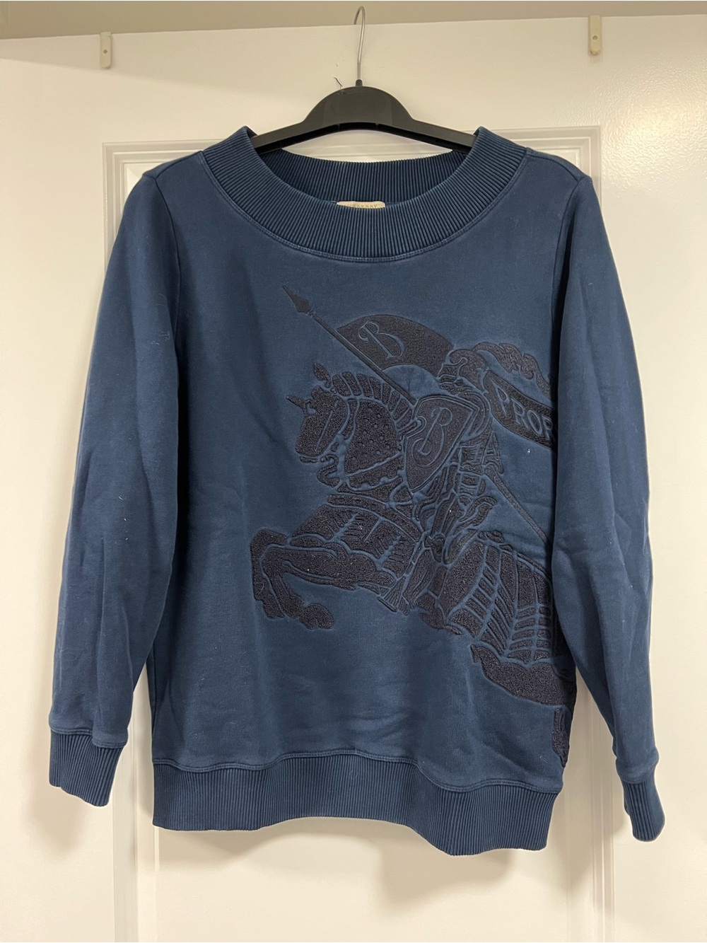 Burberry Navy Crewneck Sweater with Tonal Knight Graphic